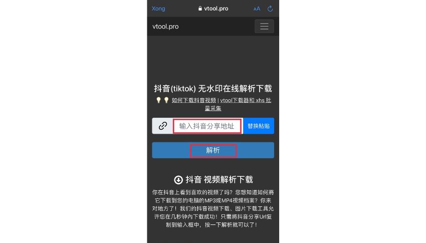 Dán link video vào ô nhập liệu của Vtool Pro
