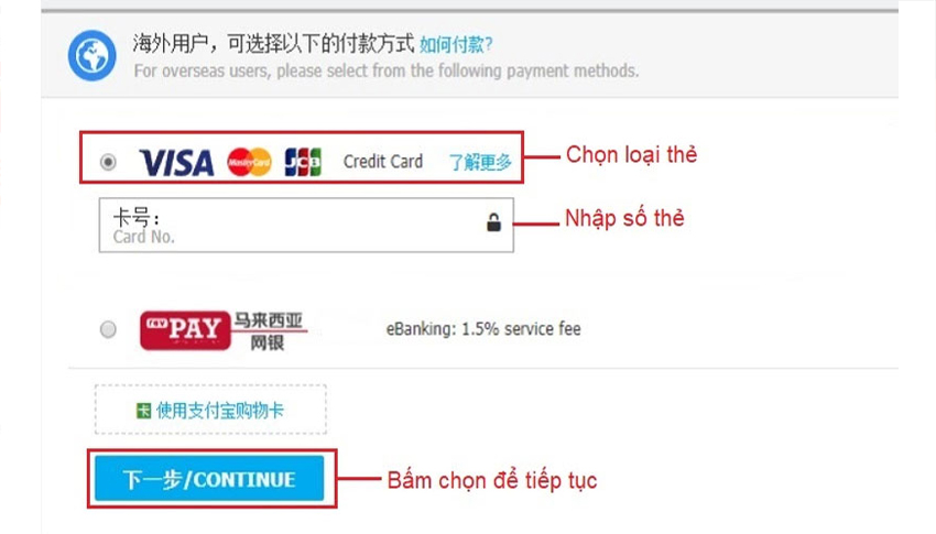 Mua hàng quảng châu hanh toán bằng thẻ Visa, Credit Card.