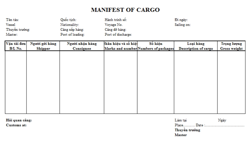 Cách khai Manifest hàng nhập