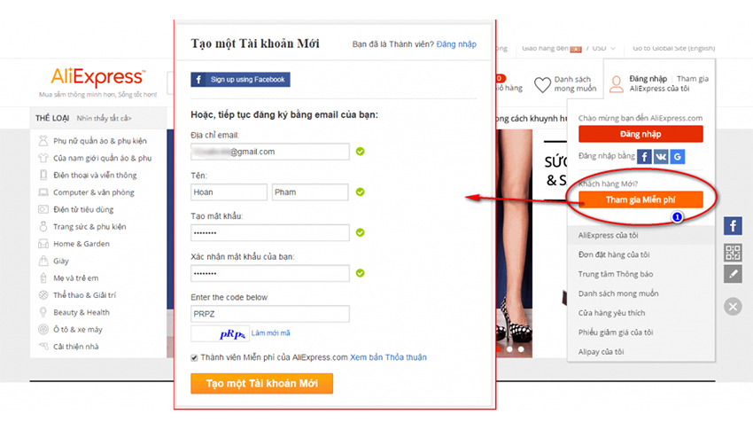 Cách tạo tài khoản trên Aliexpress bằng mail đơn giản