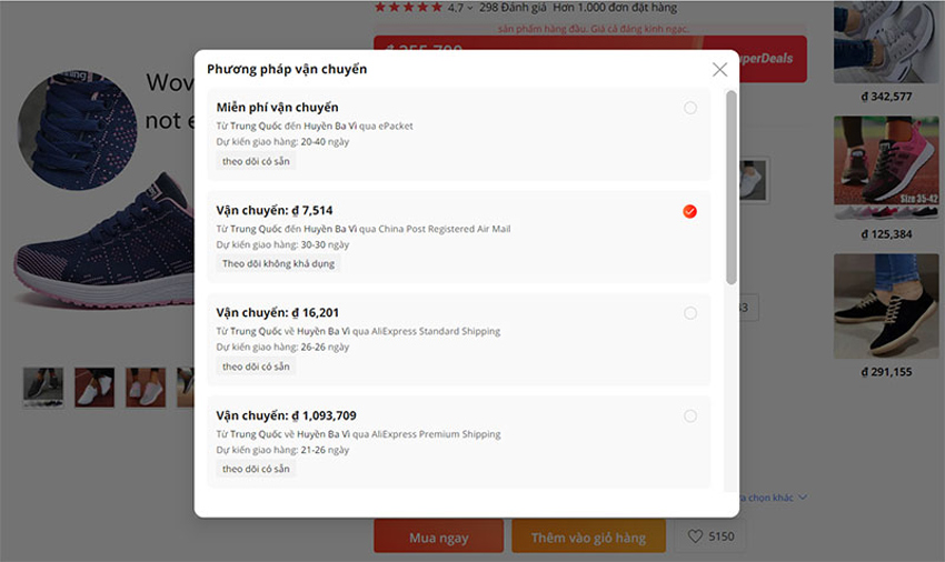 Chọn đơn vị vận chuyển Aliexpress