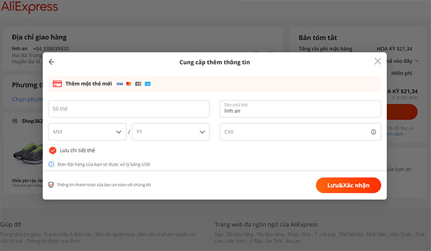 Chọn phương thức thanh toán mua hàng Aliexpress