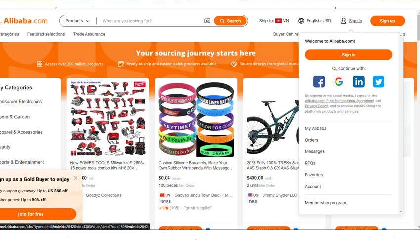 Cách đặt mua hàng trên Alibaba