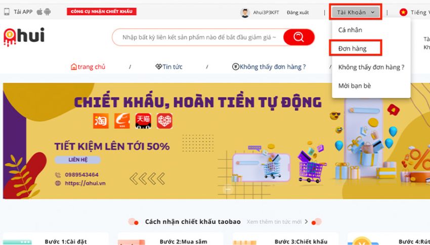 Kiểm tra thông tin nhận chiết khấu Taobao