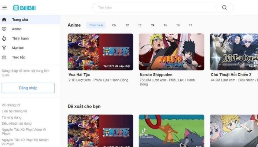 App Bilibili Sở hữu giao diện tiếng Việt dễ sử dụng