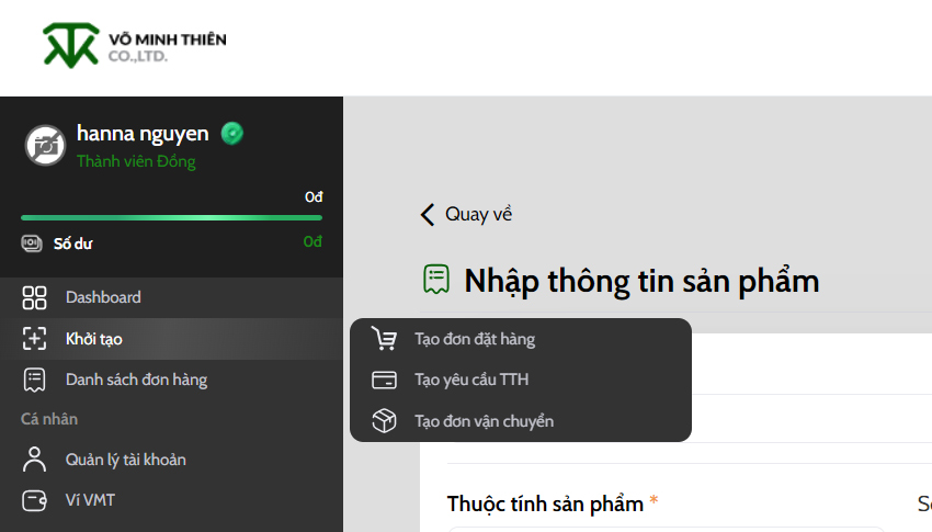 Đặt hàng qua trung gian tại Võ Minh Thiên