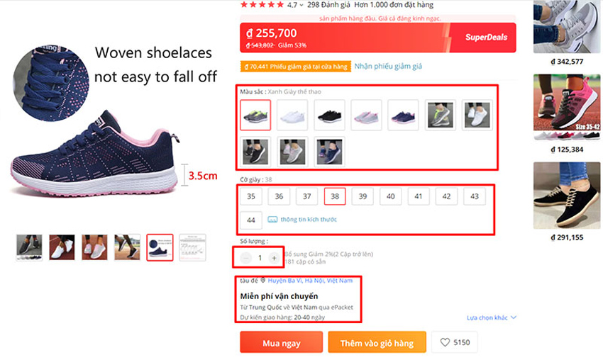 Thêm sản phẩm Aliexpress vào giỏ hàng
