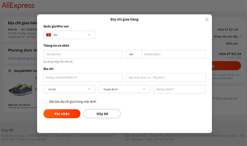 Thiết lập địa chỉ nhận hàng trên Aliexpress