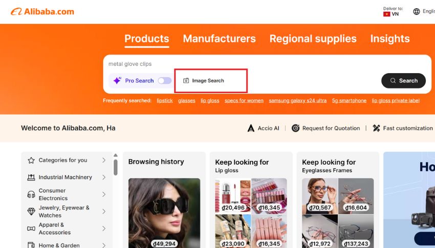 Cách tìm nhà cung cấp trên Alibaba bằng hình ảnh