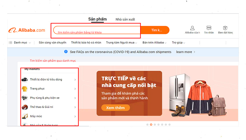 tìm kiếm sản phẩm trên Alibaba