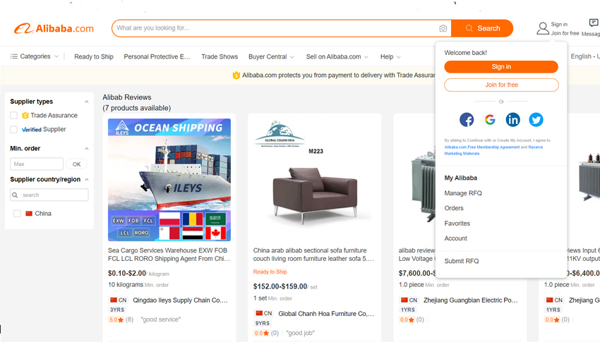 Cách đăng nhập vào tài khoản Alibaba