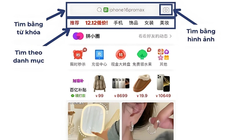 cách tìm sản phẩm và thêm hàng vào giỏ pinduoduo