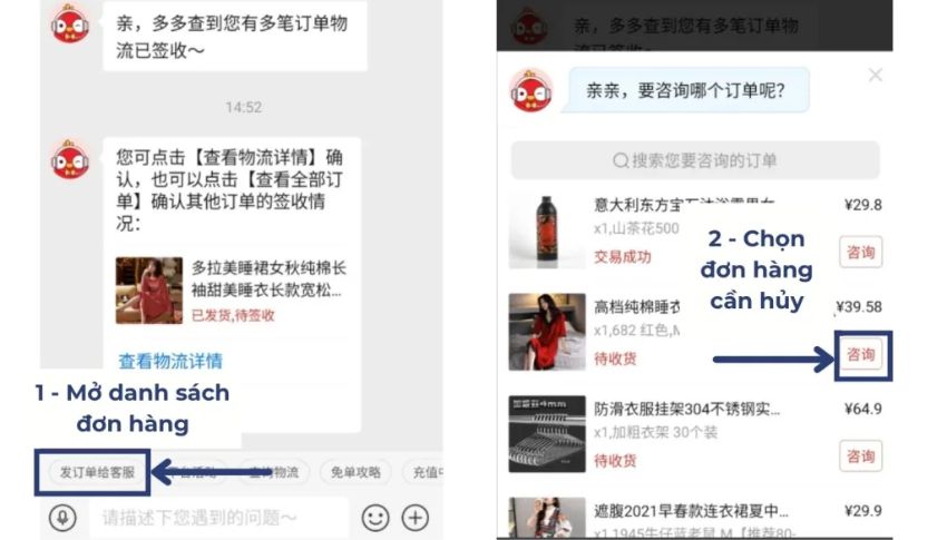 cách hủy đơn hàng pinduoduo