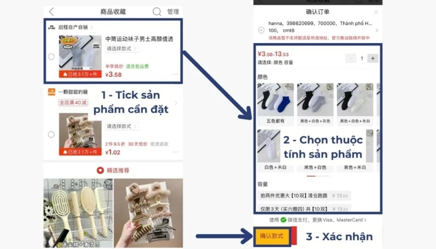 Lựa chọn số lượng, thuộc tính sản phẩm trước khi thêm giỏ hàng