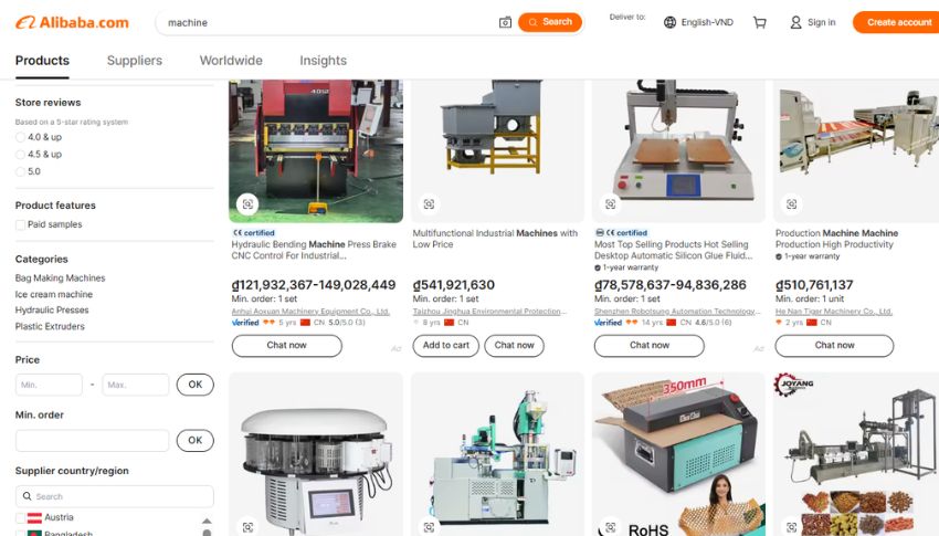 Ngành hàng về máy móc, thiết bị