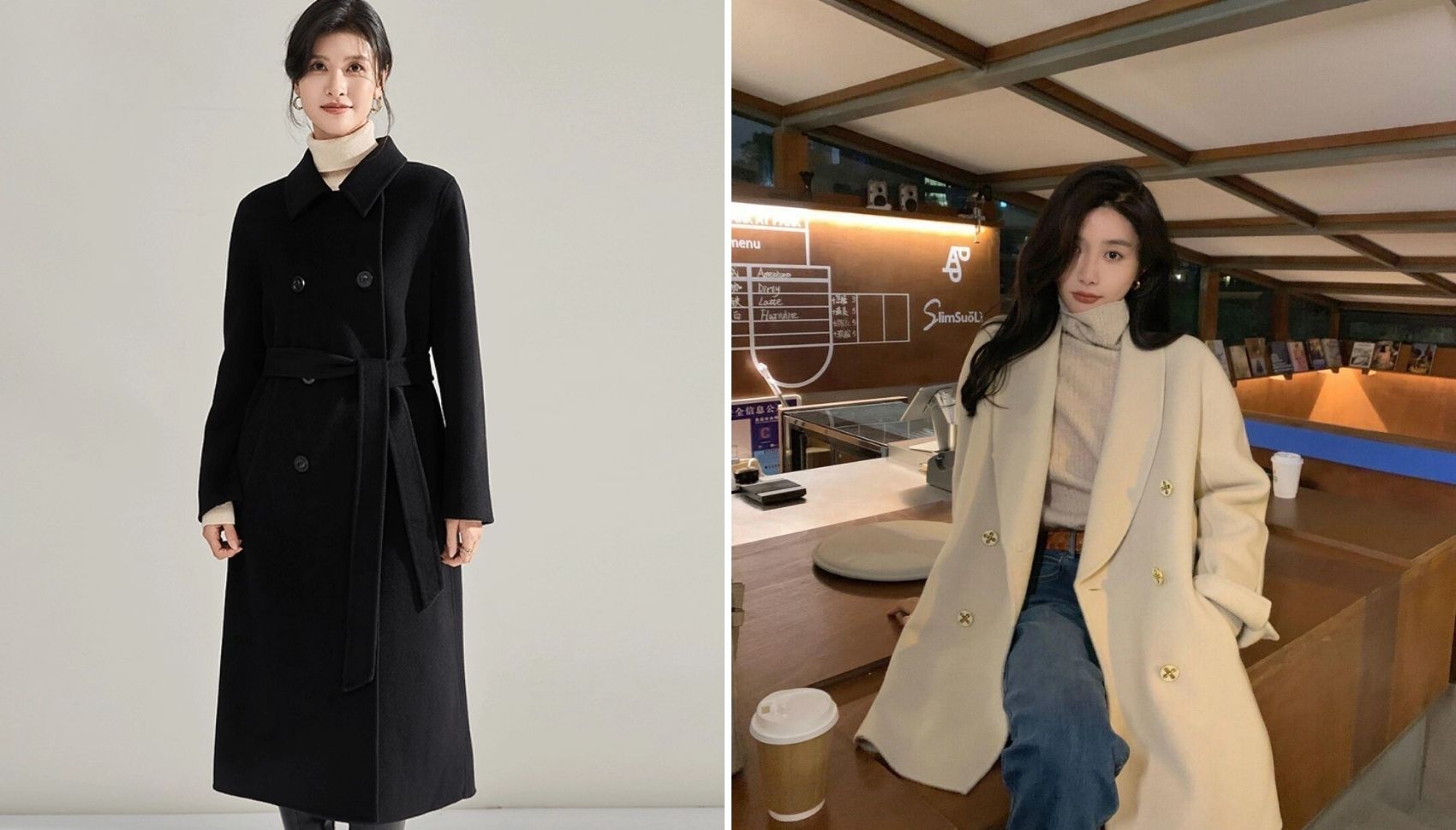 Thời trang áo len cổ lọ phối áo dạ dài Ulzzang thanh lịch