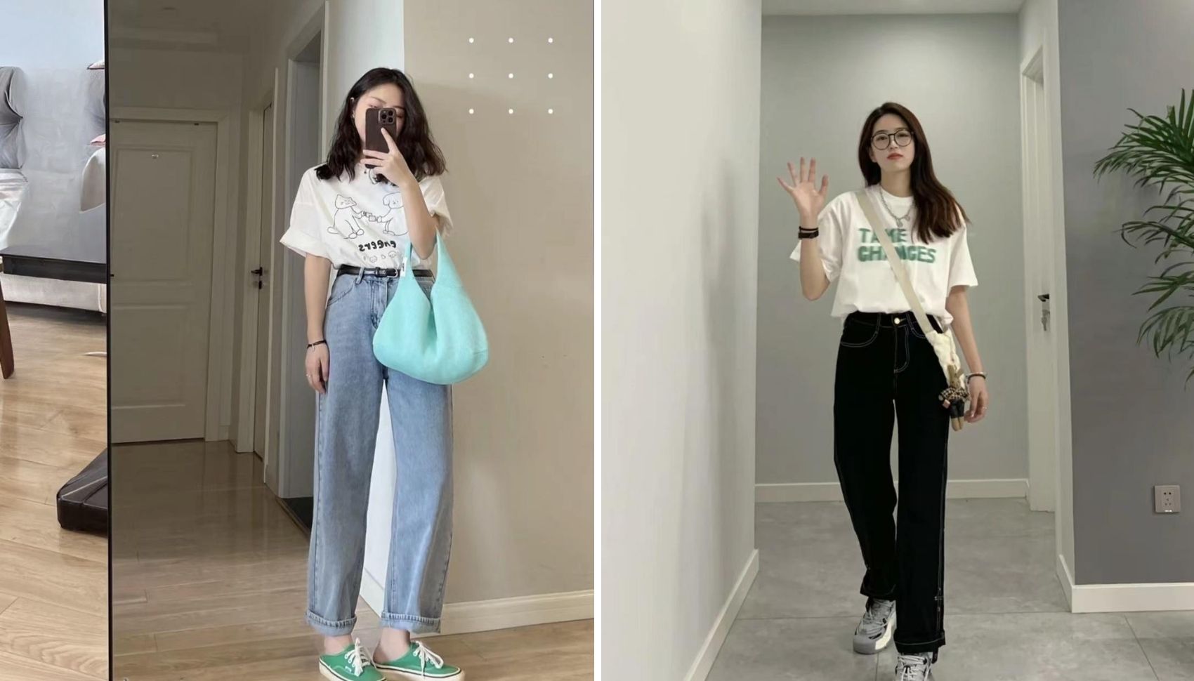 Quần jean xắn gấu phối với áo phông Ulzzang trẻ trung