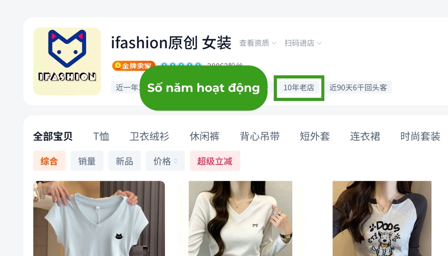 Kiểm tra số năm hoạt động của shop Taobao