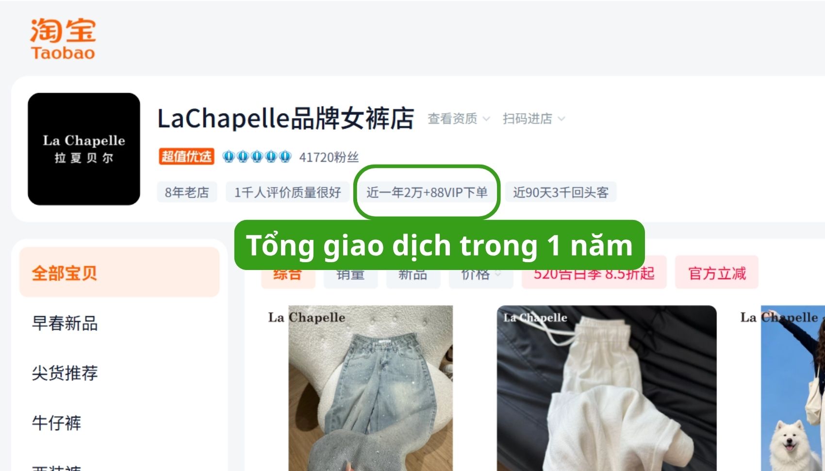 Đánh giá shop Taobao dựa trên tổng đơn hàng đã giao dịch